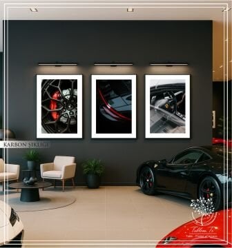 Dijital Baskılı Metal Çerçeveli Camlı Üçlü Dekoratif Tablo - Karbon Şıklığı