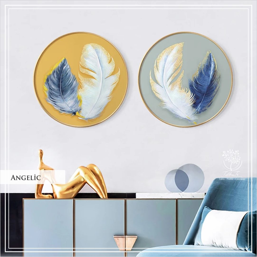 Angelic1 İkili Yuvarlak Çerçeveli Camlı Tablo