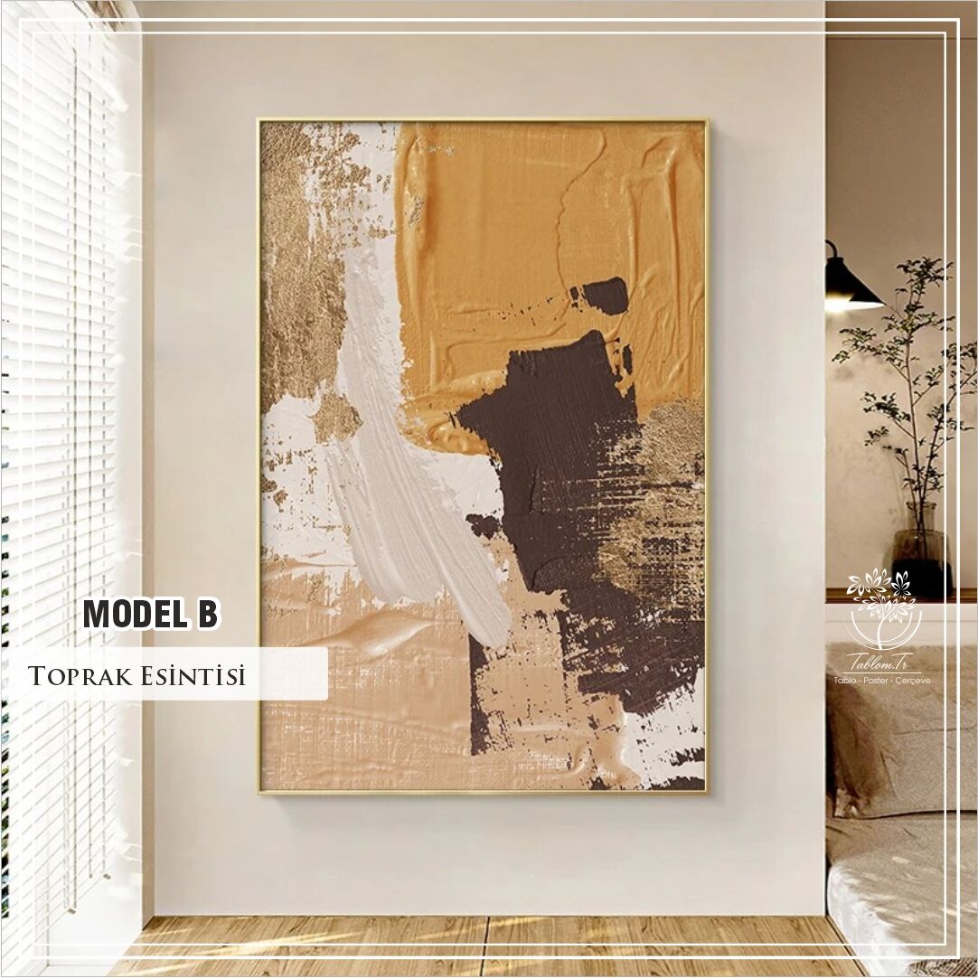Dijital Baskılı Metal Çerçeceli Camlı Tekli Tablo - Toprak Esintisi Model B