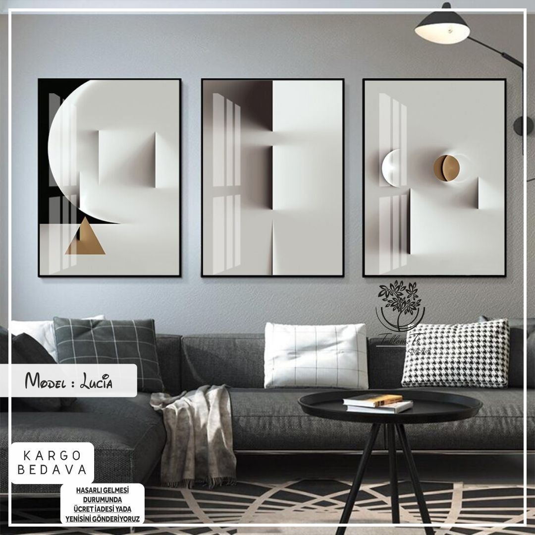 Lucia Üçlü2 Tablo Gold - 50x70 CM