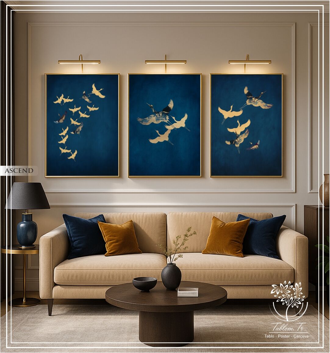 Dijital Baskılı Metal Çerçeveli Camlı Üçlü Dekoratif Tablo - Ascend