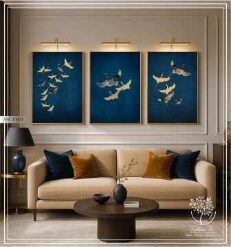 Dijital Baskılı Metal Çerçeveli Camlı Üçlü Dekoratif Tablo - Ascend