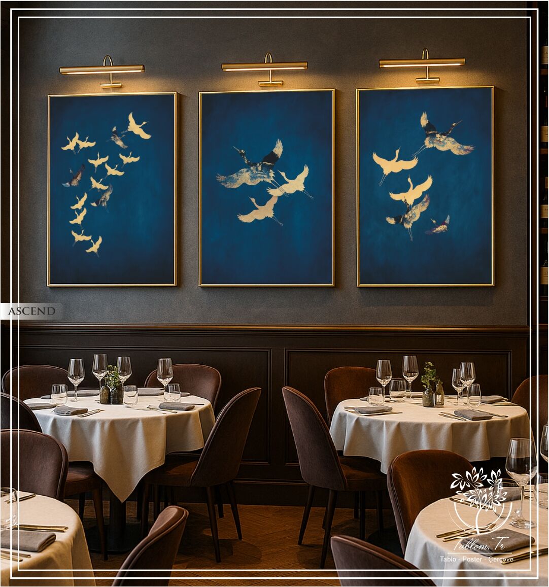 Dijital Baskılı Metal Çerçeveli Camlı Üçlü Dekoratif Tablo - Ascend