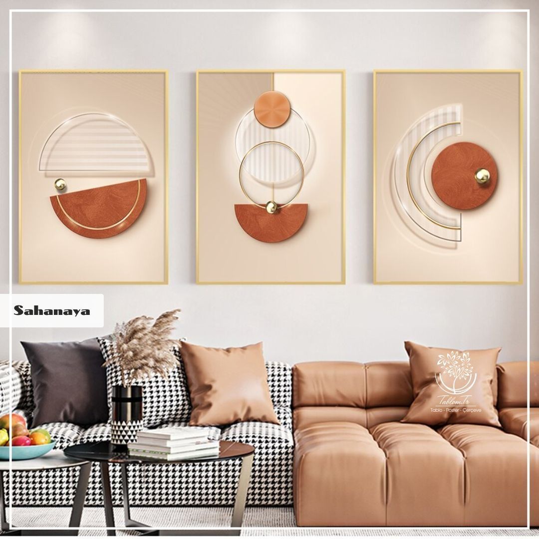 Sahanaya Üçlü2 Tablo Gold - 50x70 CM