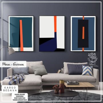 Guttural Üçlü Tablo Gümüş - 50x70 CM