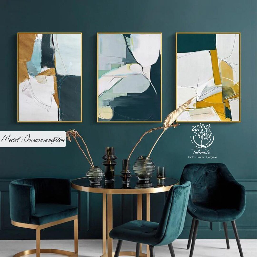 Overconsumption Üçlü Tablo Gold - 40x50 CM