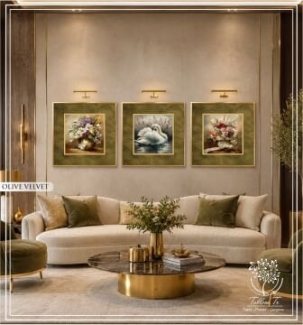 Metal Çerçeveli Camlı 3'lü Dekoratif Tablo Seti - Olive Velvet