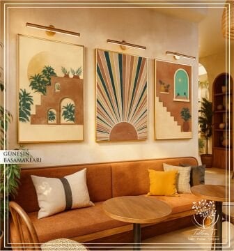 Dijital Baskılı Metal Çerçeveli Camlı Üçlü Dekoratif Tablo - Güneşin Basamakları