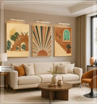 Dijital Baskılı Metal Çerçeveli Camlı Üçlü Dekoratif Tablo - Güneşin Basamakları