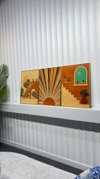 Dijital Baskılı Metal Çerçeveli Camlı Üçlü Dekoratif Tablo - Güneşin Basamakları