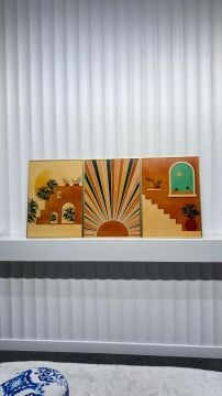 Dijital Baskılı Metal Çerçeveli Camlı Üçlü Dekoratif Tablo - Güneşin Basamakları