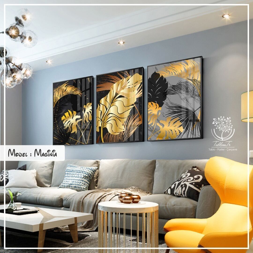 Maginia Üçlü Tablo Gold - 21x30 CM