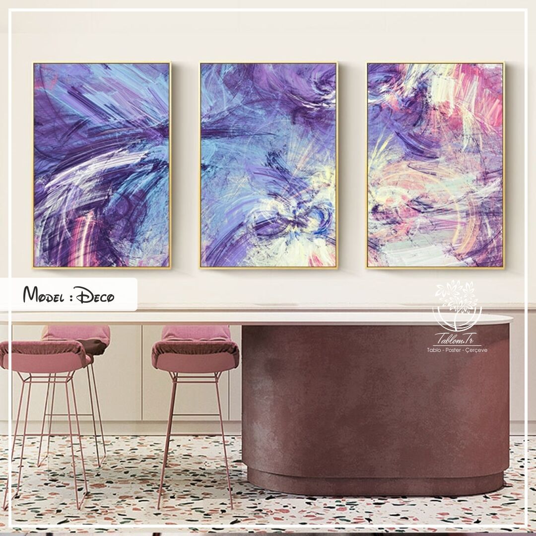 Deco Üçlü Tablo Gümüş - 70x100 CM