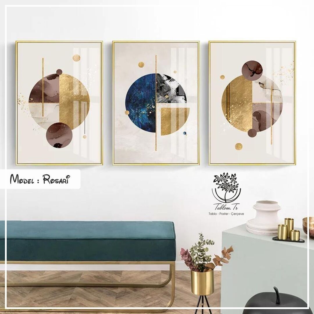 Rosari Üçlü Tablo Gold - 40x50 CM