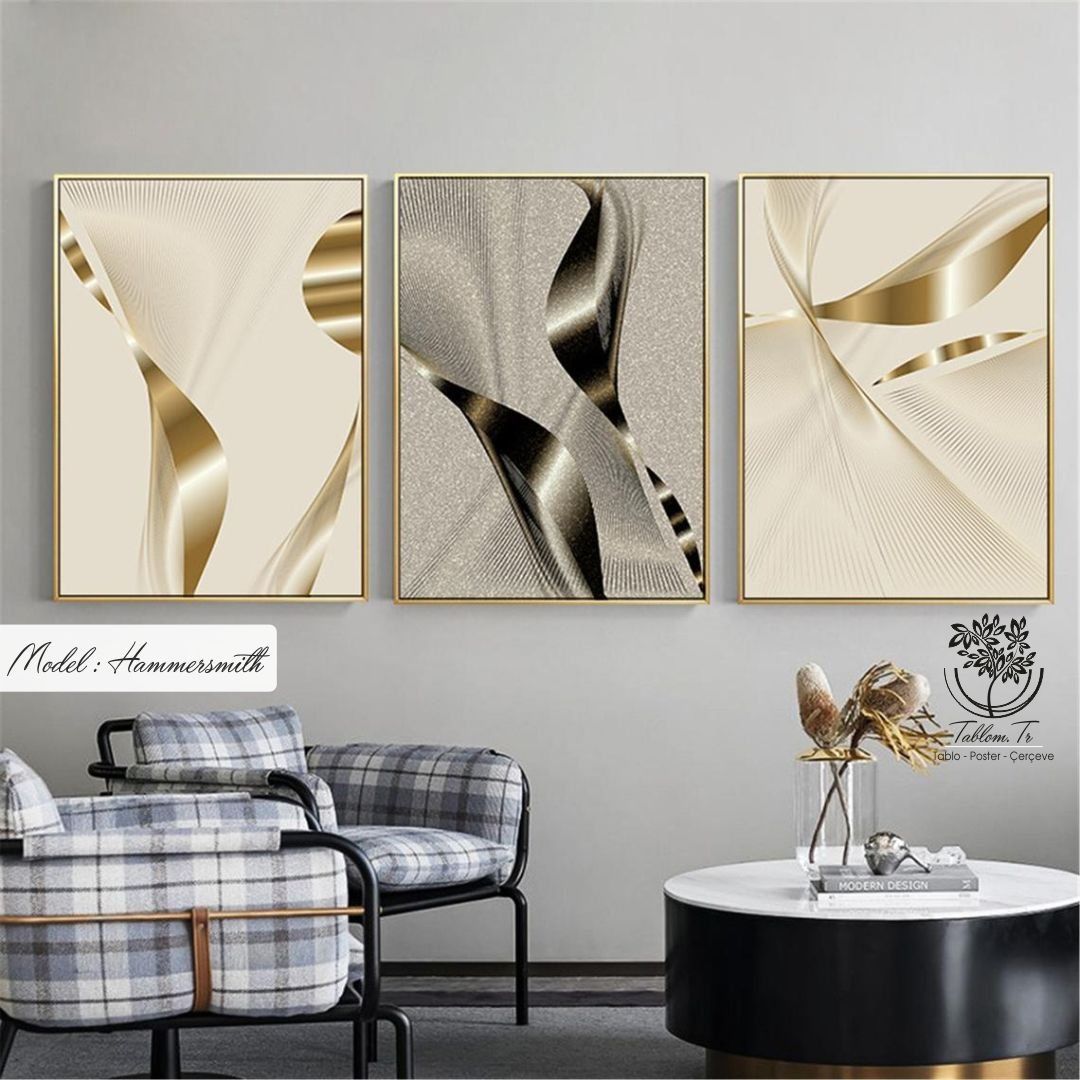 Hammersmith Üçlü Tablo Gold - 70x100 CM