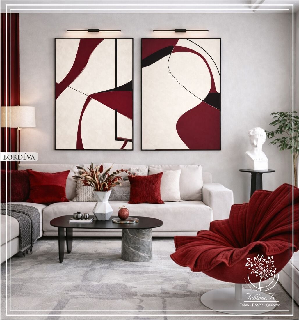 Dijital Baskılı Metal Çerçeveli Camlı İkili Dekoratif Tablo - Bordeva