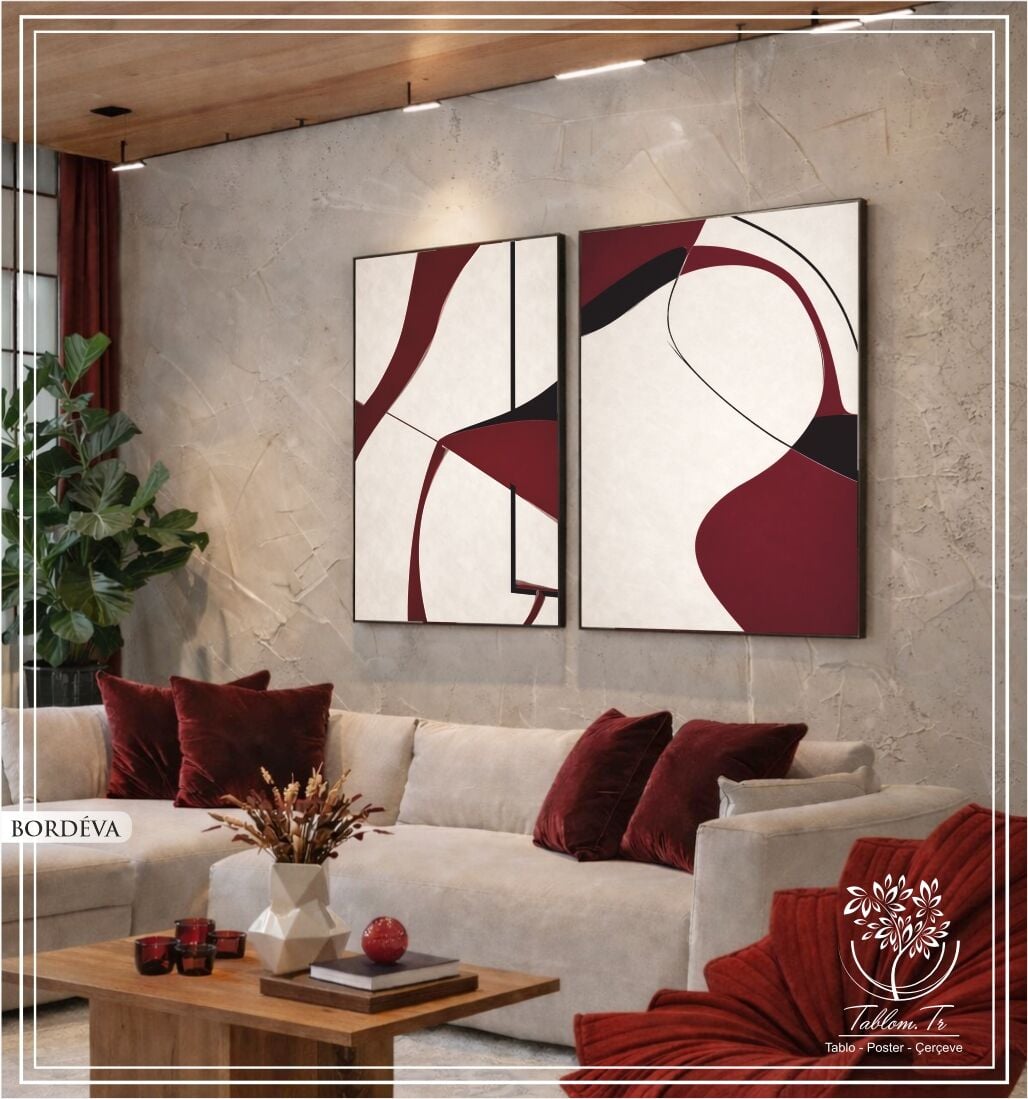 Dijital Baskılı Metal Çerçeveli Camlı İkili Dekoratif Tablo - Bordeva