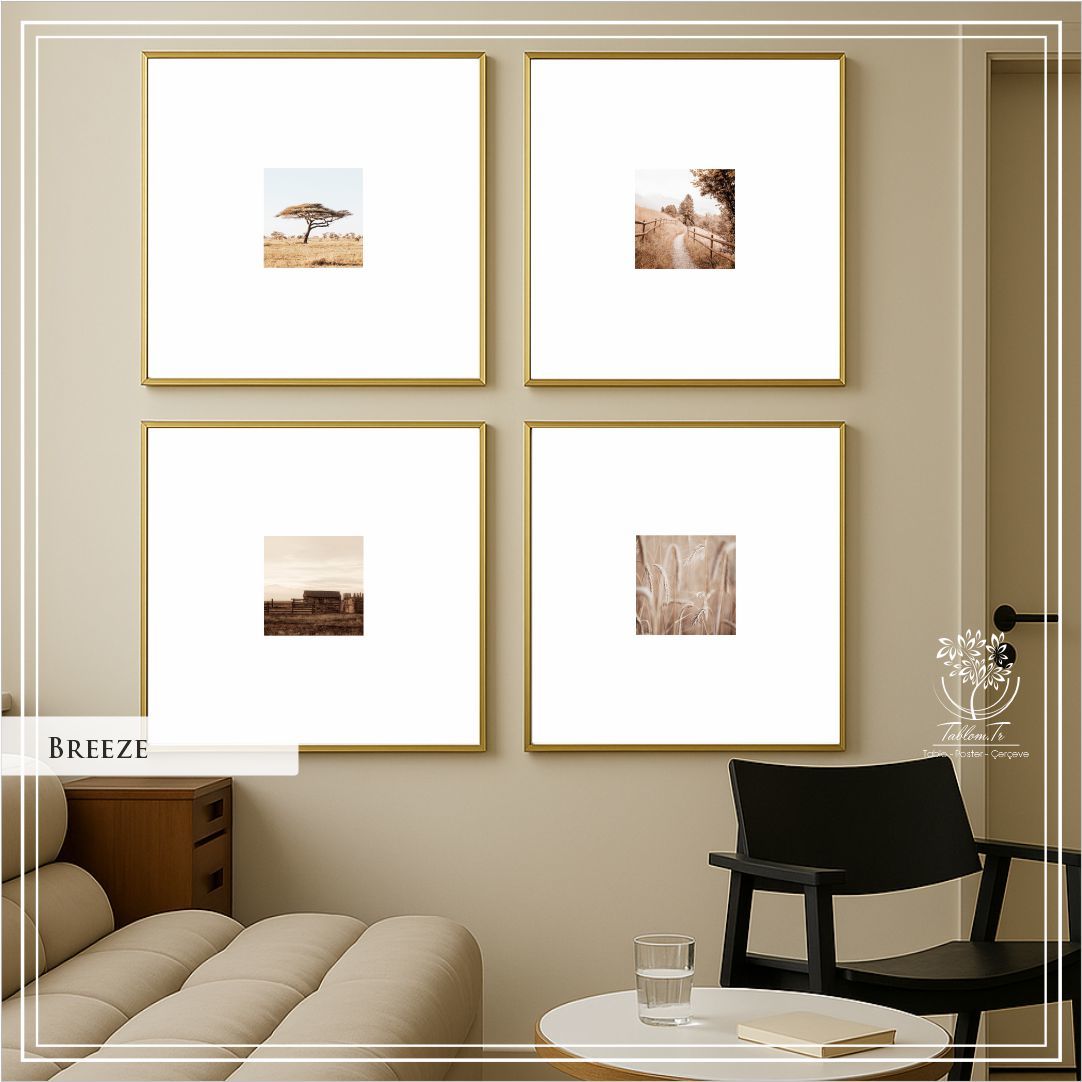 Metal Çerçeveli Camlı Breeze 4'lü Dekoratif Tablo