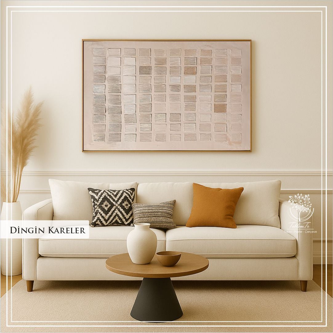 Dijital Baskılı Metal Çerçeveli Gercek Camlı Tekli Büyük Tablo - Dingin Kareler