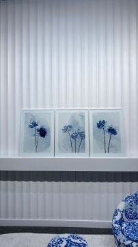 Dijital Baskılı Metal Çerçeveli Camlı Üçlü Dekoratif Tablo - Gece Çiçekleri