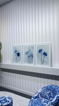 Dijital Baskılı Metal Çerçeveli Camlı Üçlü Dekoratif Tablo - Gece Çiçekleri