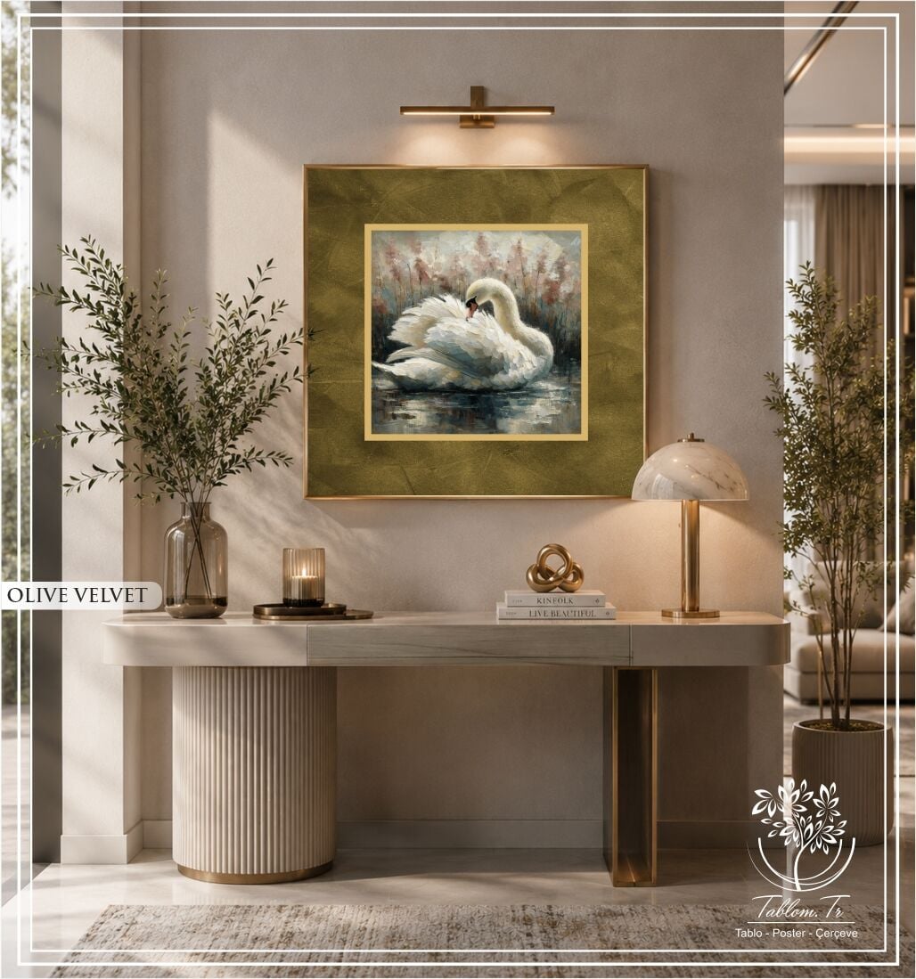 Metal Çerçeveli Gercek Camlı tekli Tablo - Olive Velvet