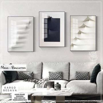 Bouclettes Üçlü Tablo Siyah - 50x70 CM