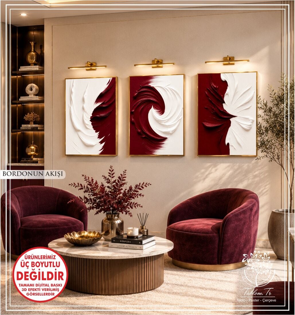 Dijital Baskılı Metal Çerçeveli Camlı Üçlü Dekoratif Tablo - Bordonun Akışı