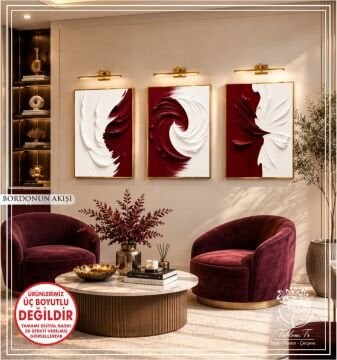 Dijital Baskılı Metal Çerçeveli Camlı Üçlü Dekoratif Tablo - Bordonun Akışı