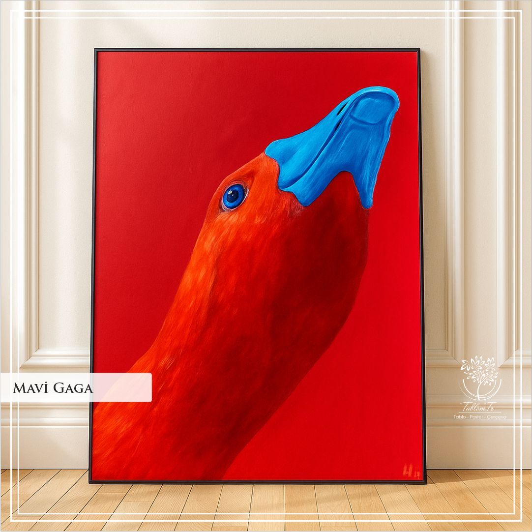 Dijital Baskılı Metal Çerçeceli Camlı Tekli Tablo - Mavi Gaga