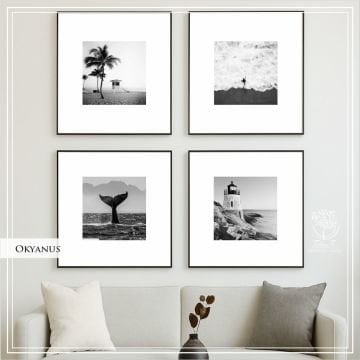 Metal Çerçeveli Camlı Okyanus 4'lü Dekoratif Tablo Seti