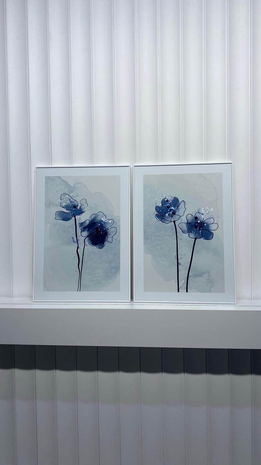 Dijital Baskılı Metal Çerçeveli Camlı İkili Dekoratif Tablo - Gece Çiçekleri