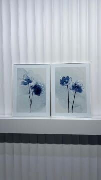 Dijital Baskılı Metal Çerçeveli Camlı İkili Dekoratif Tablo - Gece Çiçekleri