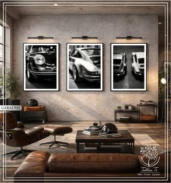Dijital Baskılı Metal Çerçeveli Camlı Üçlü Dekoratif Tablo - Garaj 911