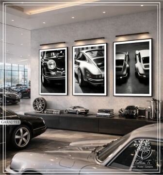 Dijital Baskılı Metal Çerçeveli Camlı Üçlü Dekoratif Tablo - Garaj 911