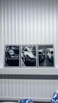 Dijital Baskılı Metal Çerçeveli Camlı Üçlü Dekoratif Tablo - Garaj 911