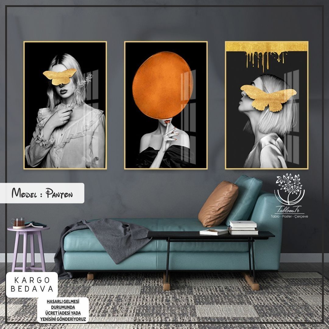 Panton Üçlü Tablo Gold - 30x40 CM