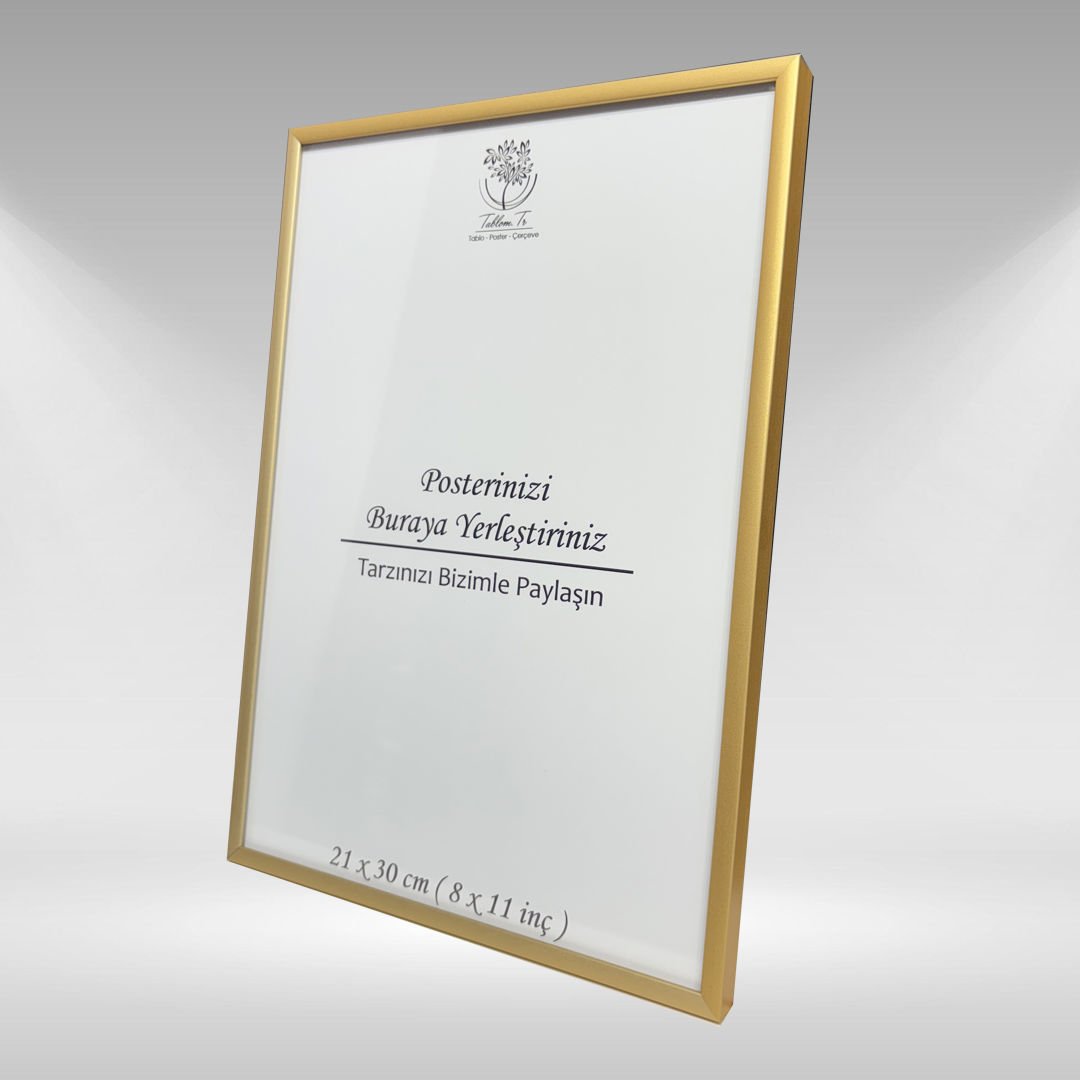 Gold Metal Çerçeveli Camlı Boş Çerçeve 21x30 CM - Tekli