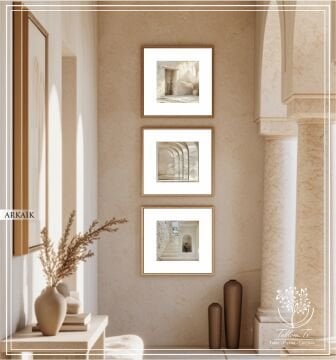 Metal Çerçeveli Camlı 3'lü Dekoratif Tablo Seti - Arkaik