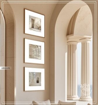 Metal Çerçeveli Camlı 3'lü Dekoratif Tablo Seti - Arkaik