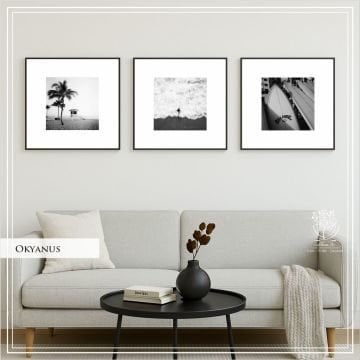 Metal Çerçeveli Camlı Okyanus 3'lü Dekoratif Tablo Seti