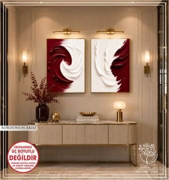 Dijital Baskılı Metal Çerçeveli Camlı İkili Dekoratif Tablo - Bordonun Akışı