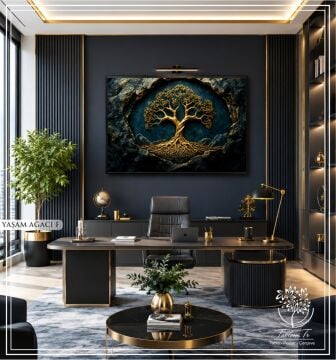 Dijital Baskılı Metal Çerçeveli Camlı Tekli Tablo - Yaşam Ağacı F
