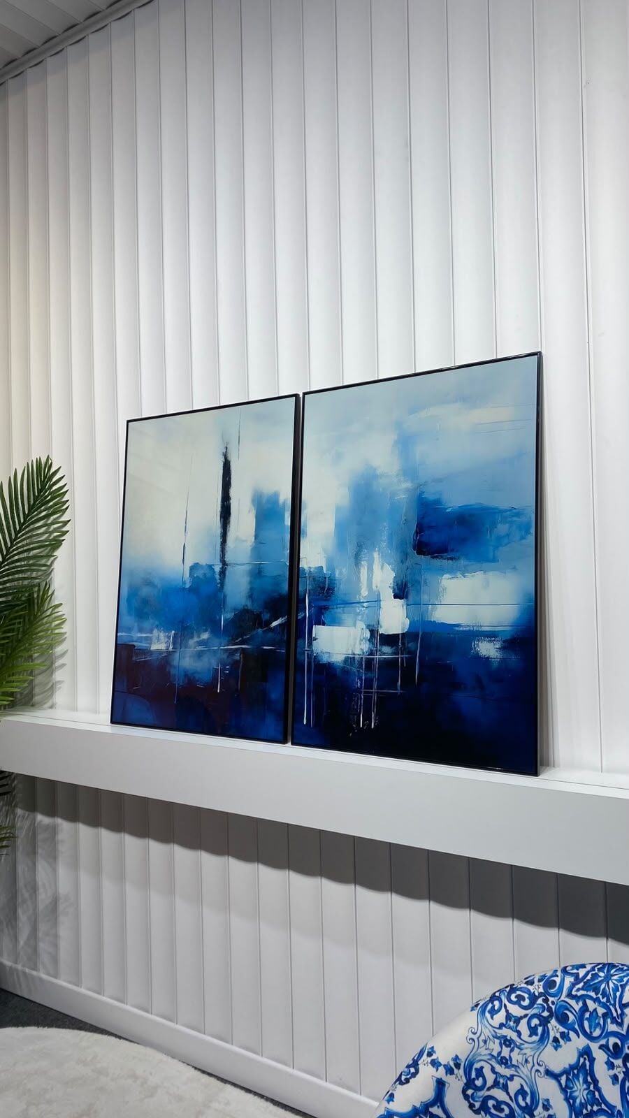 Dijital Baskılı Metal Çerçeveli Camlı İkili Dekoratif Tablo - Blueveil