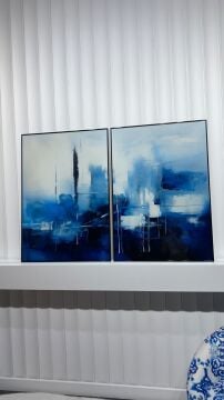 Dijital Baskılı Metal Çerçeveli Camlı İkili Dekoratif Tablo - Blueveil