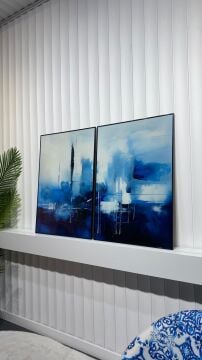 Dijital Baskılı Metal Çerçeveli Camlı İkili Dekoratif Tablo - Blueveil