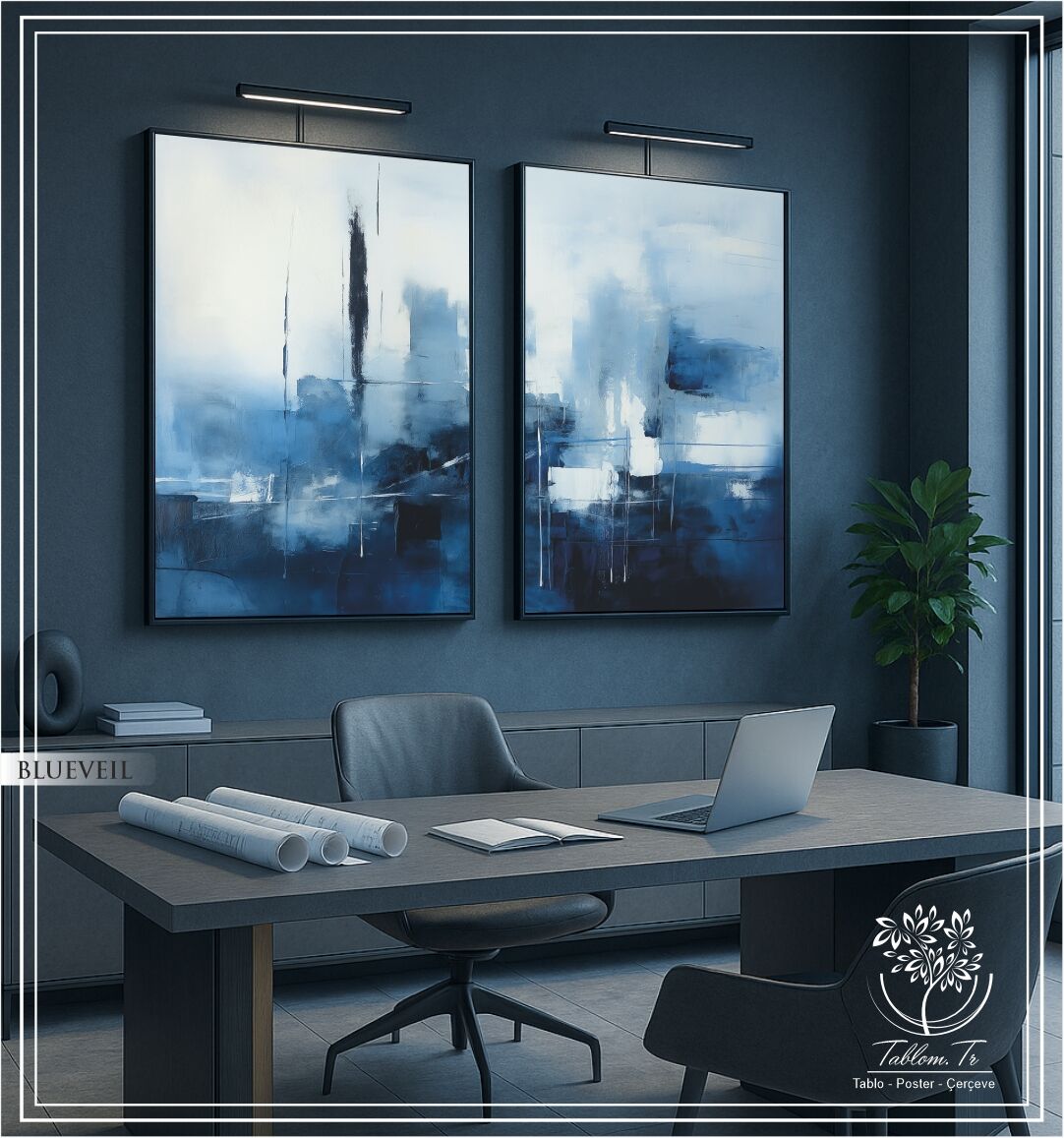 Dijital Baskılı Metal Çerçeveli Camlı İkili Dekoratif Tablo - Blueveil