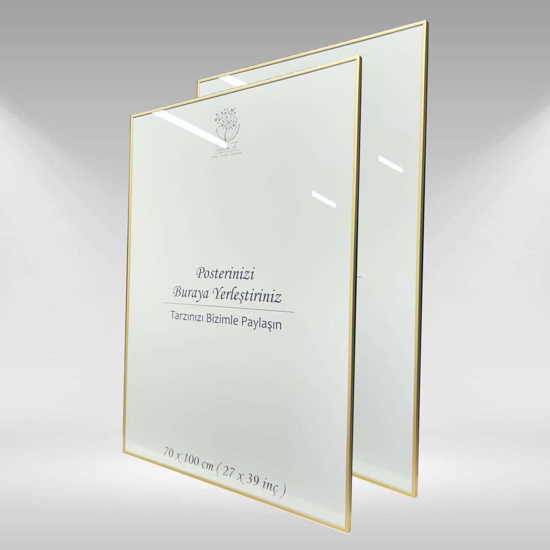 Gold Metal Çerçeveli Camlı Boş Çerçeve 70x100 CM - İkili