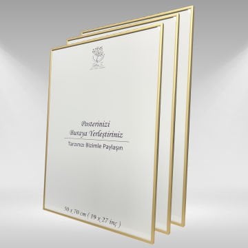 Gold Metal Çerçeveli Camlı Boş Çerçeve 50x70 CM - Üçlü