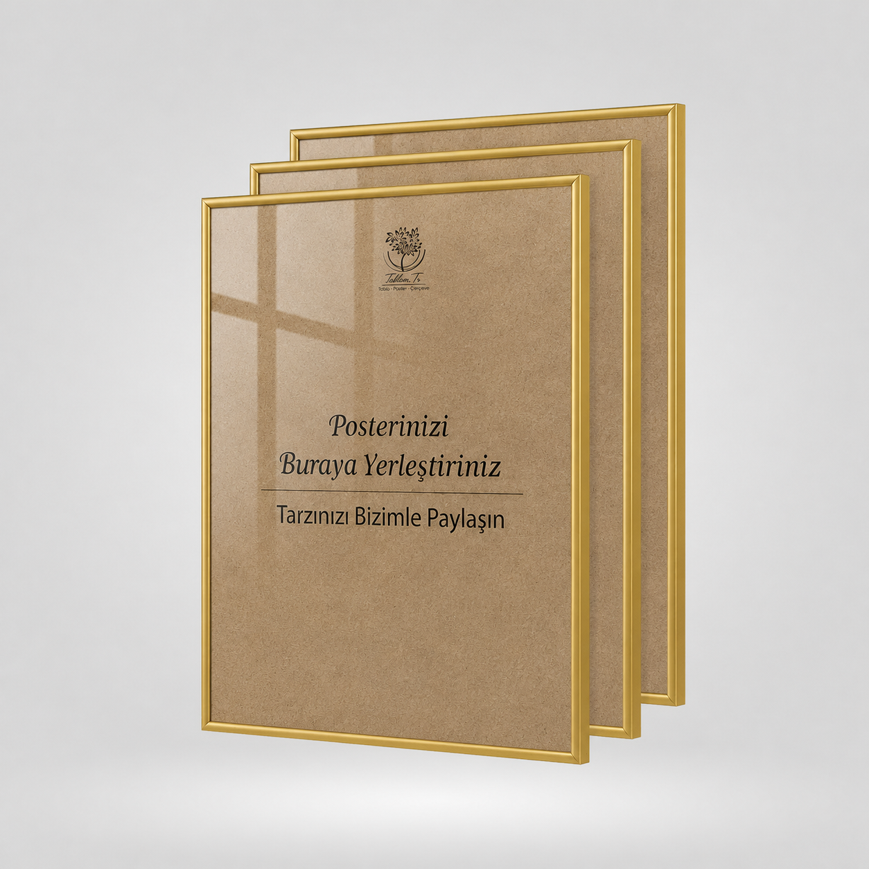 Gold Metal Çerçeveli Camlı Boş Çerçeve 70x100 CM - Üçlü